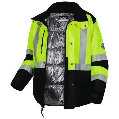 GloWear Class 3 Hi-Vis Winter Jacket with AmpliFIRE Heat Reflective Lining, Small, Lime