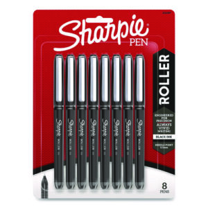 Professional Design Rollerball Pen, Stick, Fine 0.5 mm, Black Ink, Black Barrel, 8/Pack