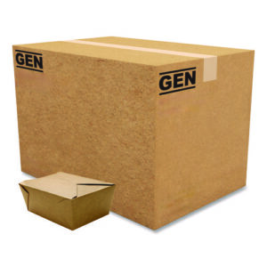 Reclosable Kraft Take-Out Box, 110 oz, Brown, Paper, 160/Carton