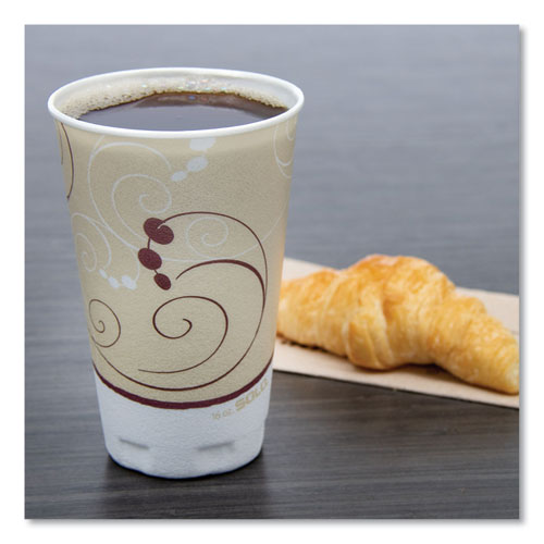 Trophy Plus Dual Temperature Insulated Cups in Symphony Design, 16 oz, Foam, Beige, 50/Pack, 15 Packs/Carton