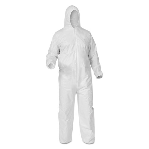 A35 Liquid and Particle Protection Coveralls, Zipper Front, Hooded, Elastic Wrists and Ankles, X-Large, White, 25/Carton