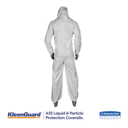 A35 Liquid and Particle Protection Coveralls, Zipper Front, Hooded, Elastic Wrists and Ankles, X-Large, White, 25/Carton