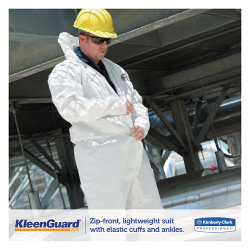 A35 Liquid and Particle Protection Coveralls, Zipper Front, Hooded, Elastic Wrists and Ankles, X-Large, White, 25/Carton