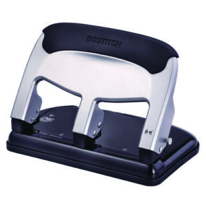 40-Sheet EZ Squeeze Three-Hole Punch, 9/32" Hole, Silver/Black