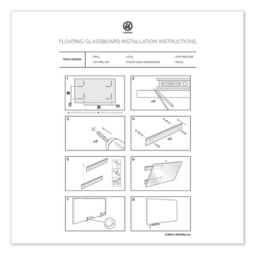 Floating Glass Dry Erase Board, 36" x 24" (Actual Size: 35" x 23"), White Surface