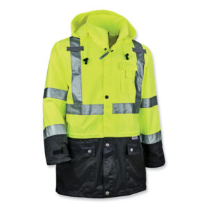 GloWear 8365BK Class 3 Hi-Vis Rain Jacket Black Bottom, 2X-Large, Lime