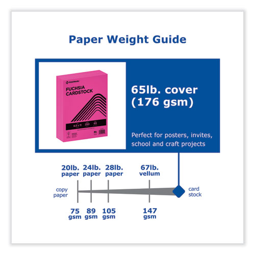 Color Cardstock, 65 lb Cover Weight, 8.5 x 11, Fuchsia, 250/Ream