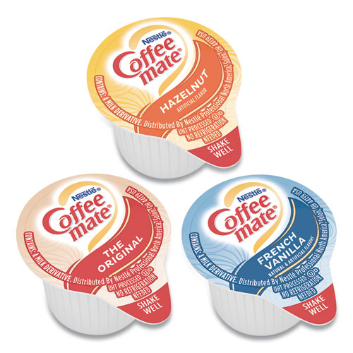 Liquid Coffee Creamer, Assorted Flavors, 0.38 oz Mini Cups, 150/Carton