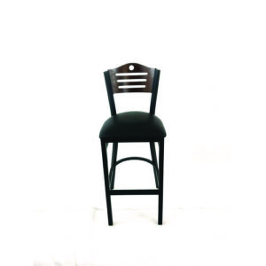 Eagle Series Barstool, Supports Up to 300 lb, 28.5" Seat Height, Black Seat, Dark Walnut Back, Black Base