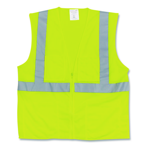 ANSI Class 2 Two-Pocket Zipper Mesh Safety Vest, 2X-Large, Hi-Viz Lime Yellow