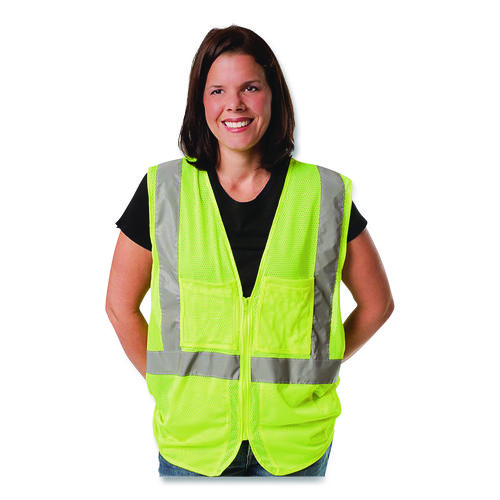 ANSI Class 2 Two-Pocket Zipper Mesh Safety Vest, 2X-Large, Hi-Viz Lime Yellow