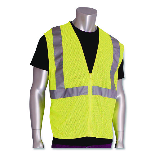 ANSI Class 2 Two-Pocket Zipper Mesh Safety Vest, 2X-Large, Hi-Viz Lime Yellow