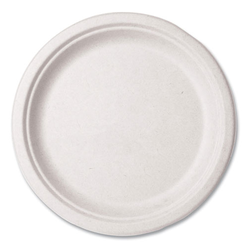Molded Fiber Tableware, Compostable, Plate, Sugarcane, 10" dia, White, 500/Carton