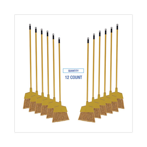 Corn Fiber Angled-Head Lobby Brooms, 55" Handle, Yellow, 12/Carton