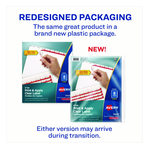 Print and Apply Index Maker Clear Label Dividers, Copiers, 8-Tab, 11 x 8.5, White, 5 Sets