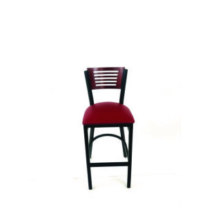 Jones River Series Barstool, Supports Up to 300 lb, 28.5" Seat Height, Burgundy Seat, Dark Mahogany Back, Black Base