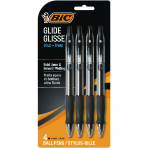 GLIDE Bold Ballpoint Pen, Retractable, Bold 1.6 mm, Black Ink, Translucent Black Barrel, 4/Pack