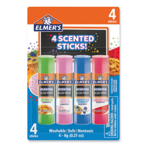 Scented Glue Sticks, 0.21 oz, Dries in Assorted Colors, 4 Scents