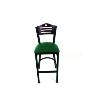 Eagle Series Barstool, Supports Up to 300 lb, 28.5" Seat Height, Green Seat, Dark Mahogany Back, Black Base