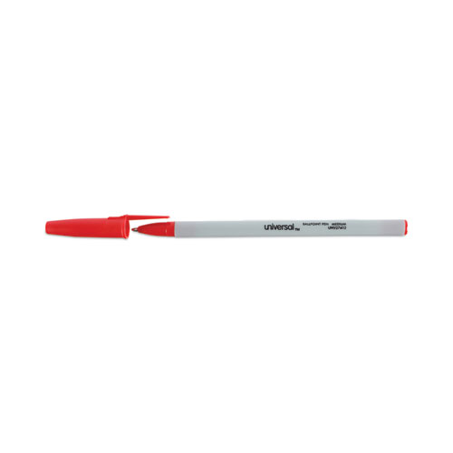 Ballpoint Pen, Stick, Medium 1 mm, Red Ink, Gray/Red Barrel, Dozen