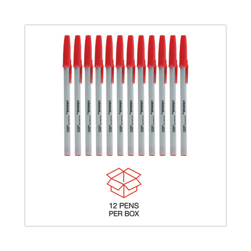 Ballpoint Pen, Stick, Medium 1 mm, Red Ink, Gray/Red Barrel, Dozen
