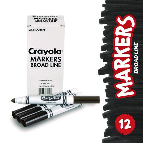 Bulk Broad Line Marker, Broad Bullet Tip, Black, 12/Box