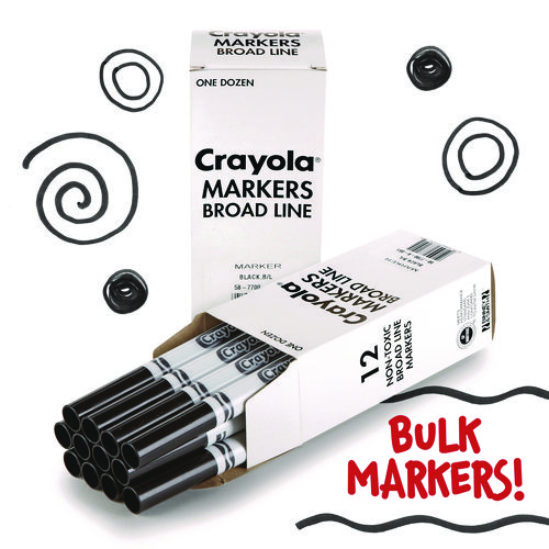 Bulk Broad Line Marker, Broad Bullet Tip, Black, 12/Box