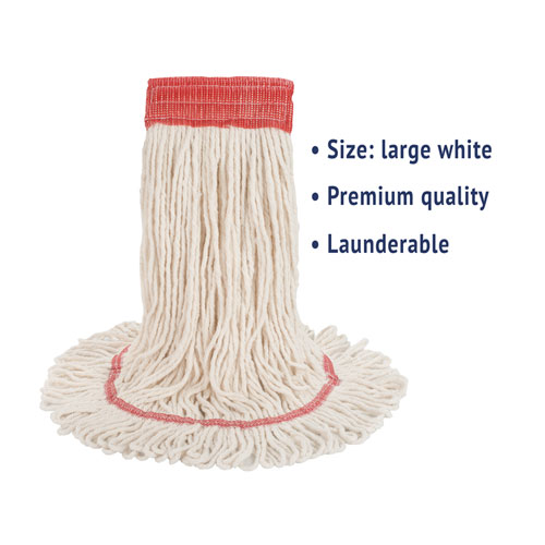 Super Loop Wet Mop Head, Cotton/Synthetic Fiber, 5" Headband, Large Size, White, 12/Carton - Image 3