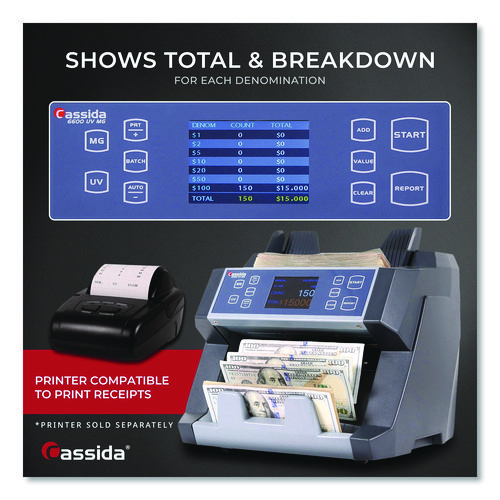 6600 UV/MG Top Loading Bill Counter, 1,400 Bills/min, 10.2 x 11 x 8.1, Gray