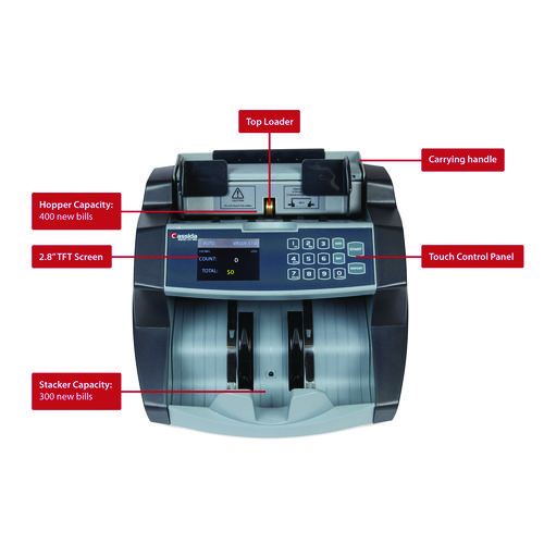 6600 UV/MG Top Loading Bill Counter, 1,400 Bills/min, 10.2 x 11 x 8.1, Gray