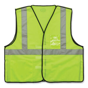GloWear 8216BA Class 2 Breakaway Mesh ID Holder Vest, Polyester, Small/Medium, Lime