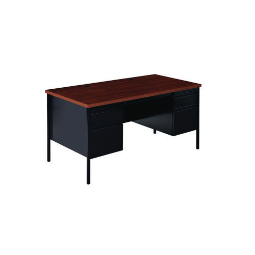 Double Pedestal Steel Desk, 60" x 30" x 29.5", Mocha/Black, Black Legs