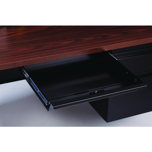 Double Pedestal Steel Desk, 60" x 30" x 29.5", Mocha/Black, Black Legs