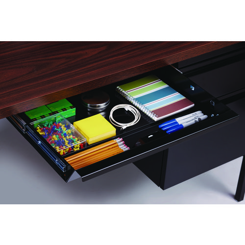 Double Pedestal Steel Desk, 60" x 30" x 29.5", Mocha/Black, Black Legs