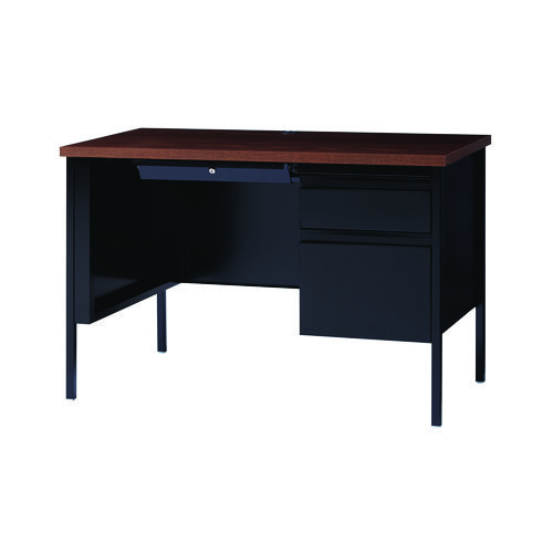 Double Pedestal Steel Desk, 60" x 30" x 29.5", Mocha/Black, Black Legs