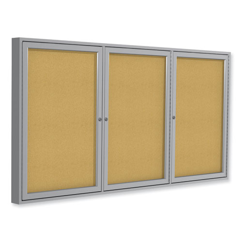 Ghent 3 Door Enclosed Natural Cork Bulletin Board with Satin Frame