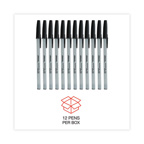 Ballpoint Pen, Stick, Fine 0.7 mm, Black Ink, Gray/Black Barrel, Dozen