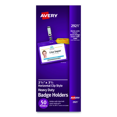 Secure Top Clip-Style Badge Holders, Horizontal, 2 1/4 x 3 1/2, Clear, 50/Box