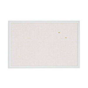 Linen Bulletin Board with Decor Frame, 30" x 20", Tan Surface, White Wood Frame
