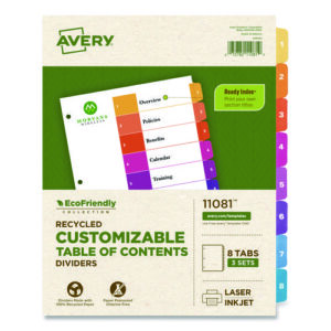 Customizable Table of Contents Ready Index Dividers with Multicolor Tabs, 8-Tab, 1 to 8, 11 x 8.5, White, 3 Sets