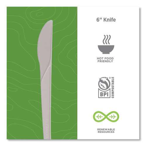 Plantware Compostable Cutlery, Knife, Plastic, White, 1,000/Carton