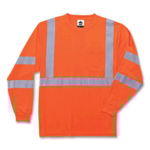 GloWear 8391 Class 3 Hi-Vis Long Sleeve Shirt, Polyester, Orange, 2X-Large