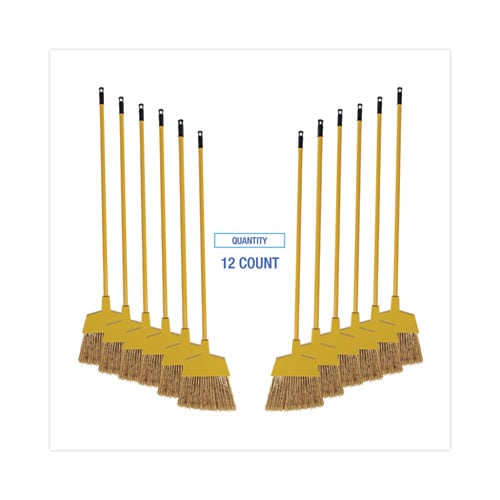 Poly Bristle Angler Broom, 53" Handle, Yellow, 12/Carton
