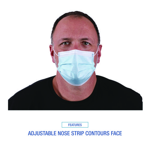Three-Ply General Use Face Mask, Blue, 50/Box, 40 Boxes/Carton