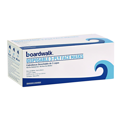Three-Ply General Use Face Mask, Blue, 50/Box, 40 Boxes/Carton