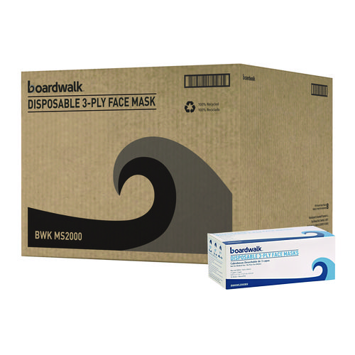 Three-Ply General Use Face Mask, Blue, 50/Box, 40 Boxes/Carton