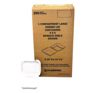 Foam Hinged Lid Containers, 9 x 10 x 3, White, Foam, 200/Carton