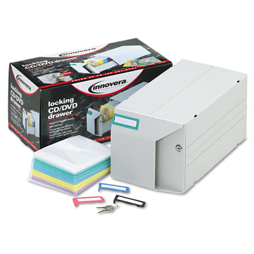 CD/DVD Storage Drawer, Holds 150 Discs, Light Gray