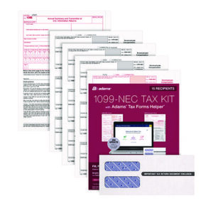 4-Part 1099-NEC Tax Form Kit with Security Envelopes and Tax Forms Helper, 2024, 8.5 x 3.66, 3 Forms/Sheet, 15 Forms Total