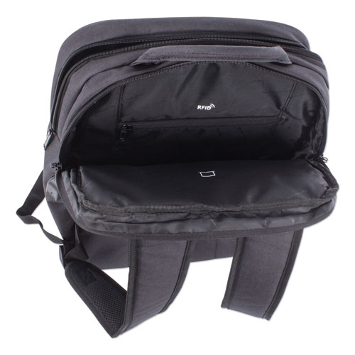 Cadence 2 Section Business Backpack, Fits Devices Up to 15.6", Polyester, 6 x 6 x 17, Charcoal